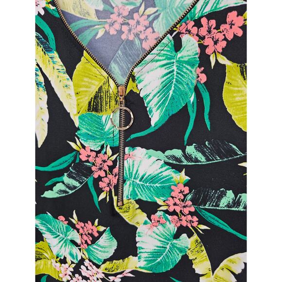 Per Seption Concept Womens Sz L Sleeveless Blouse Tropical Print Zip Front - Picture 2 of 4